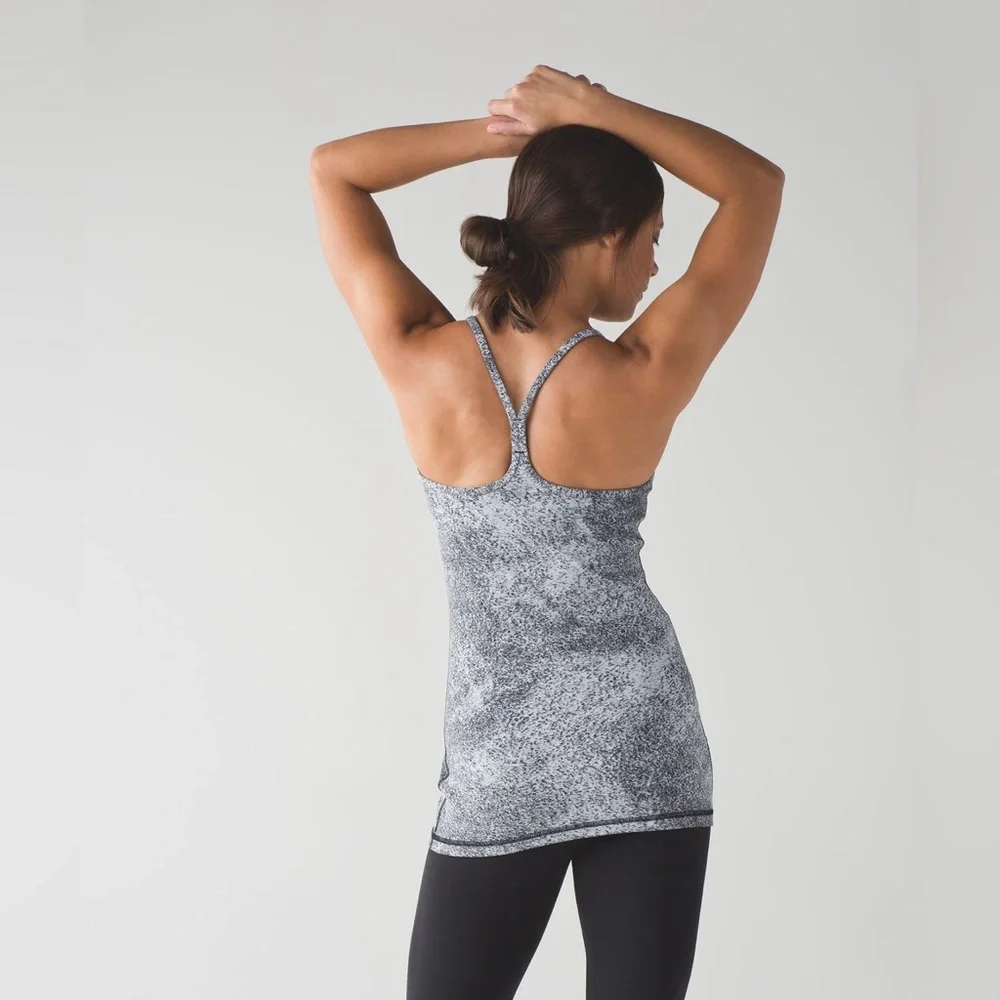 Lululemon‎ Power Y Tank Luon Spray Jacquard White Black Size 6